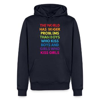 LGBTQ+ - Sweat à capuche Premium bio Homme - bleu marine - Devant - Nico (187cm)