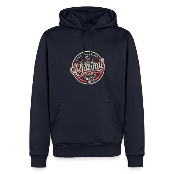 Spezielle Qualität seit Februar 1976 - Männer Premium Bio Hoodie - Navy - Vorne - Nico (187cm)