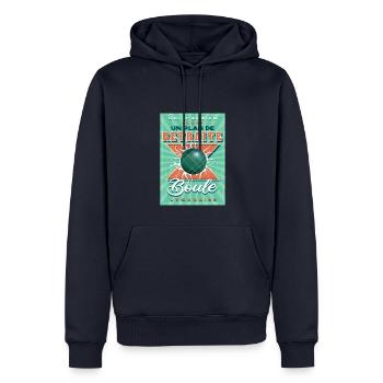 Boule Lyonnaise Retraite - Sweat à capuche Premium bio Homme - bleu marine - Devant - Nico (187cm)
