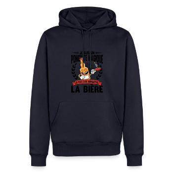 Bière | Ping Pong | Pongiste | Tennis De Table - Sweat à capuche Premium bio Homme - bleu marine - Devant - Nico (187cm)