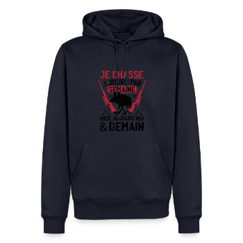 Chasse Humour Chasseur - Sweat à capuche Premium bio Homme - bleu marine - Devant - Nico (187cm)