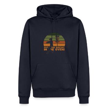 Retro Disc Golf - Männer Premium Bio Hoodie - Navy - Vorne - Nico (187cm)