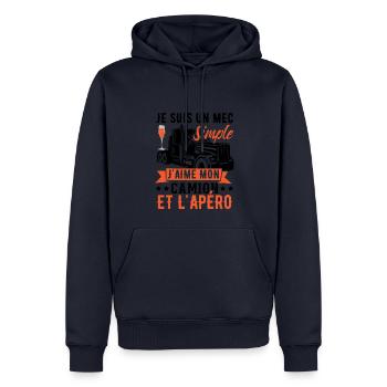 Camion Humour Routier - Sweat à capuche Premium bio Homme - bleu marine - Devant - Nico (187cm)