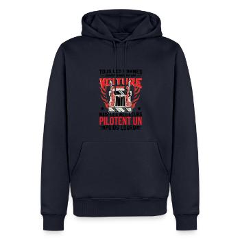 Hommes Camion Routier Humour Benne Camionneur - Sweat à capuche Premium bio Homme - bleu marine - Devant - Nico (187cm)