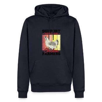 Soutenez vos éleveurs de poulet locaux - Sweat à capuche Premium bio Homme - bleu marine - Devant - Nico (187cm)