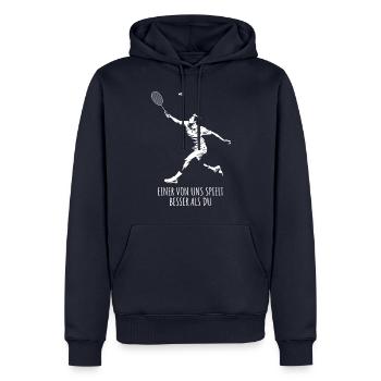 Badminton - Einer von uns spielt besser als du - Männer Premium Bio Hoodie - Navy - Vorne - Nico (187cm)