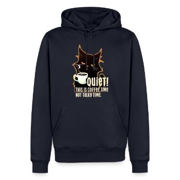 Quiet! Coffee time not talky time cat Katze Kaffee - Men’s Premium Organic Hoodie - navy - Front - Nico (187cm)