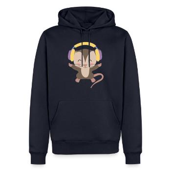 Casque pour musicien Opossum Listening Music Notes - Sweat à capuche Premium bio Homme - bleu marine - Devant - Nico (187cm)