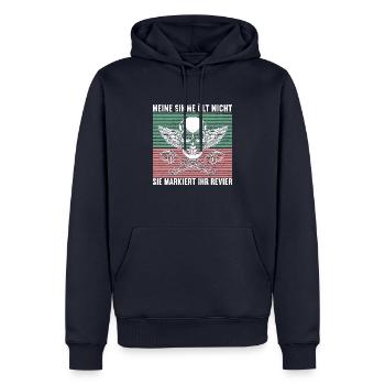 Meine Simson ölt nicht... Ostdeutschland DDR Simme - Männer Premium Bio Hoodie - Navy - Vorne - Nico (187cm)