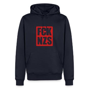 FCK NZS - Gegen Rechts - Nie wieder ist jetzt - Männer Premium Bio Hoodie - Navy - Vorne - Nico (187cm)