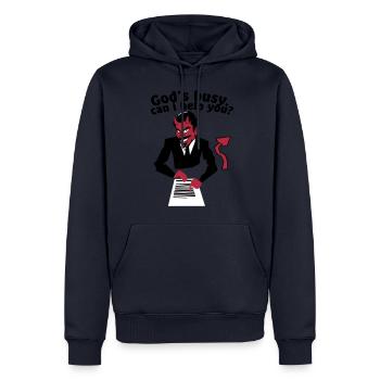God's busy. Can i help? - Männer Premium Bio Hoodie - Navy - Vorne - Nico (187cm)