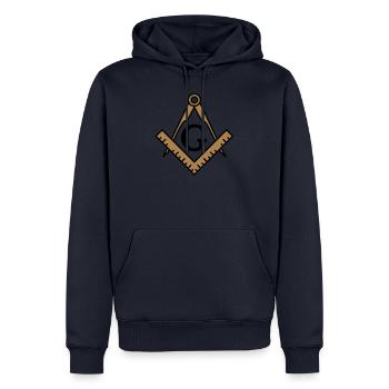 franc-maçon symbole, équerre & compas maçonniques - Sweat à capuche Premium bio Homme - bleu marine - Devant - Nico (187cm)