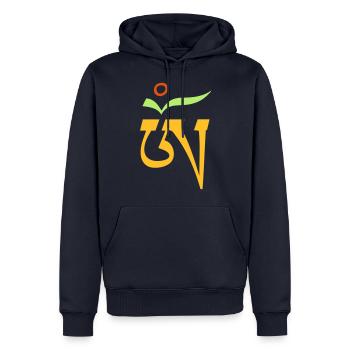 Aum Om tibetisch 3c - Männer Premium Bio Hoodie - Navy - Vorne - Nico (187cm)