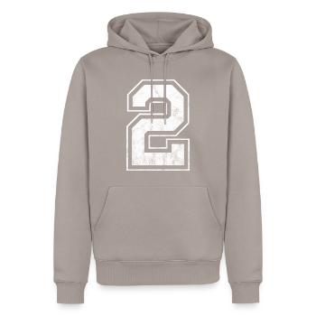 Number 2 - Men’s Premium Organic Hoodie - taupe - Front - Nico (187cm)