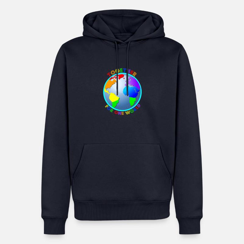 Statement: "For One World" - Regenbogenfarben - Männer Premium Bio Hoodie - Navy