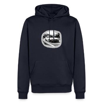 JDM Sportcar tuning Driftcar Voiture Cadeau PS - Sweat à capuche Premium bio Homme - bleu marine - Devant - Nico (187cm)