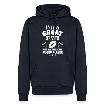 Ich bin ein toller Papa und ein starker Rugbyspiel - Männer Premium Bio Hoodie - Navy - Vorne - Nico (187cm)