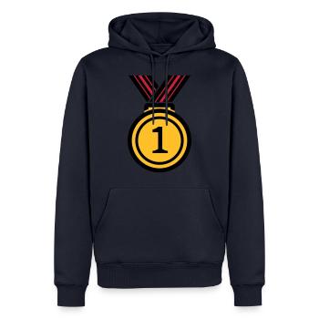 Siegermedallie - Männer Premium Bio Hoodie - Navy - Vorne - Nico (187cm)