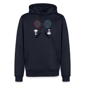 Badminton Federball Schläger - Männer Premium Bio Hoodie - Navy - Vorne - Nico (187cm)