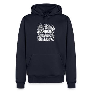 Hamburg Skyline - Sonnenuntergang - Alster - Elbe - Männer Premium Bio Hoodie - Navy - Vorne - Nico (187cm)