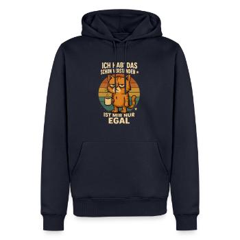 Funny Office Cat with Coffee Mug - Men’s Premium Organic Hoodie - navy - Front - Nico (187cm)