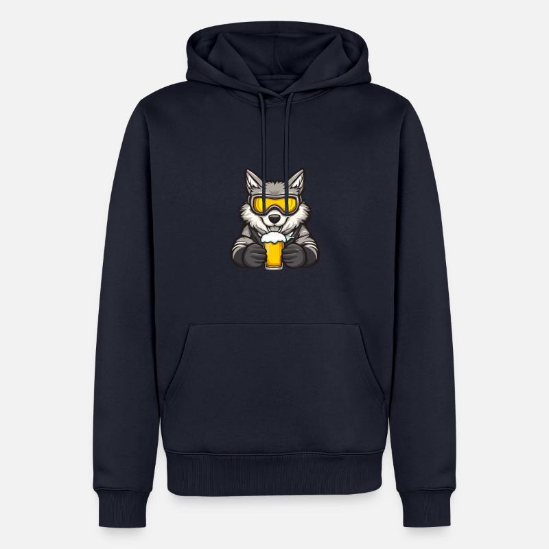 Wolf Apres Ski Bier Comic - Männer Premium Bio Hoodie - Navy