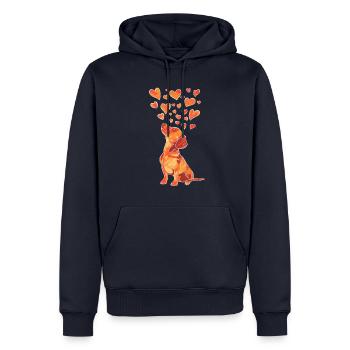 Teckel amoureux - Sweat à capuche Premium bio Homme - bleu marine - Devant - Nico (187cm)