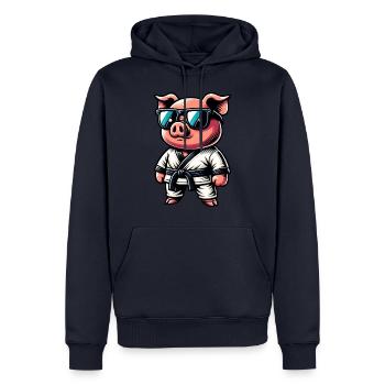 Karate Schwein Mit Sonnenbrille - Männer Premium Bio Hoodie - Navy - Vorne - Nico (187cm)