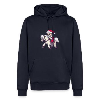 Cheval Père Noël - Sweat à capuche Premium bio Homme - bleu marine - Devant - Nico (187cm)