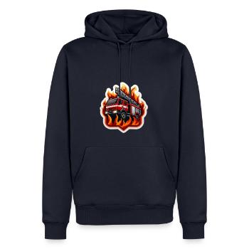 Feuerwehr Auto steht im Flammen Meer - Männer Premium Bio Hoodie - Navy - Vorne - Nico (187cm)