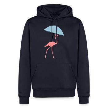 Flamingo with umbrella or parasol - Men’s Premium Organic Hoodie - navy - Front - Nico (187cm)