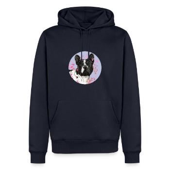 Français T-shirt Bulldog. - Sweat à capuche Premium bio Homme - bleu marine - Devant - Nico (187cm)