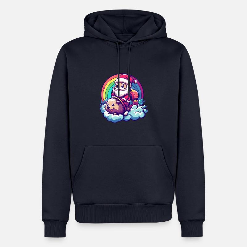 Igel Weihnachtsmann Regenbogen - Männer Premium Bio Hoodie - Navy