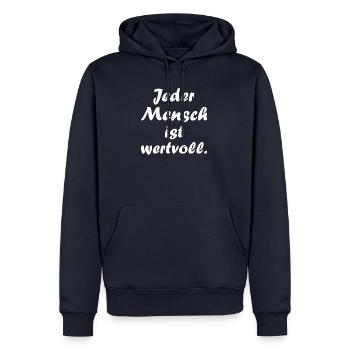Mensch,bunt,weltoffen,Toleranz,gegen Nazis,rechts - Männer Premium Bio Hoodie - Navy - Vorne - Nico (187cm)