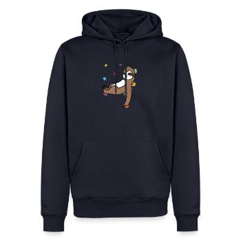 Klettern Bergsteiger Faultier - Männer Premium Bio Hoodie - Navy - Vorne - Nico (187cm)