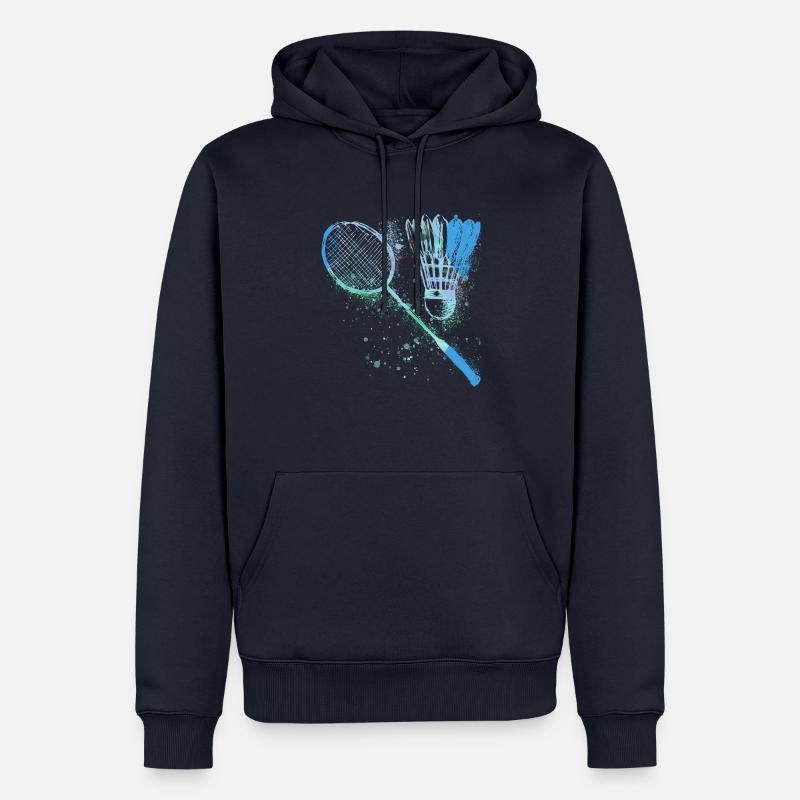 badminton, badminton, aquarelle, graffiti, - Sweat à capuche Premium bio Homme - bleu marine