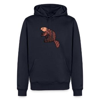 ZenDoodle "Biber" - Männer Premium Bio Hoodie - Navy - Vorne - Nico (187cm)