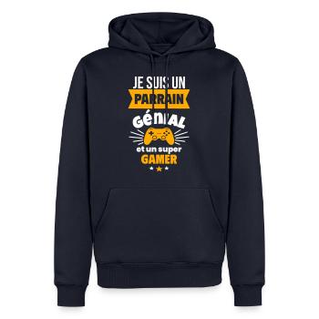 Parrain génial et super gamer Geek Gamer Gaming - Sweat à capuche Premium bio Homme - bleu marine - Devant - Nico (187cm)