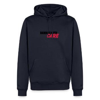 Handle with Care - Sweat à capuche Premium bio Homme - bleu marine - Devant - Nico (187cm)