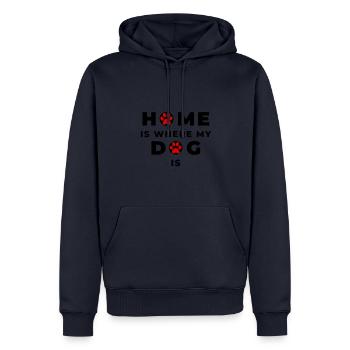 La maison est là où est mon chien - Dicton 🐾💖🐕 - Sweat à capuche Premium bio Homme - bleu marine - Devant - Nico (187cm)