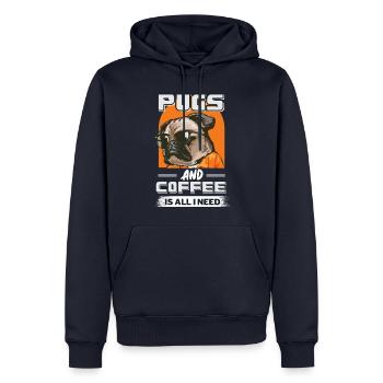 Cool Pug & Coffee : un design incontournable - Sweat à capuche Premium bio Homme - bleu marine - Devant - Nico (187cm)