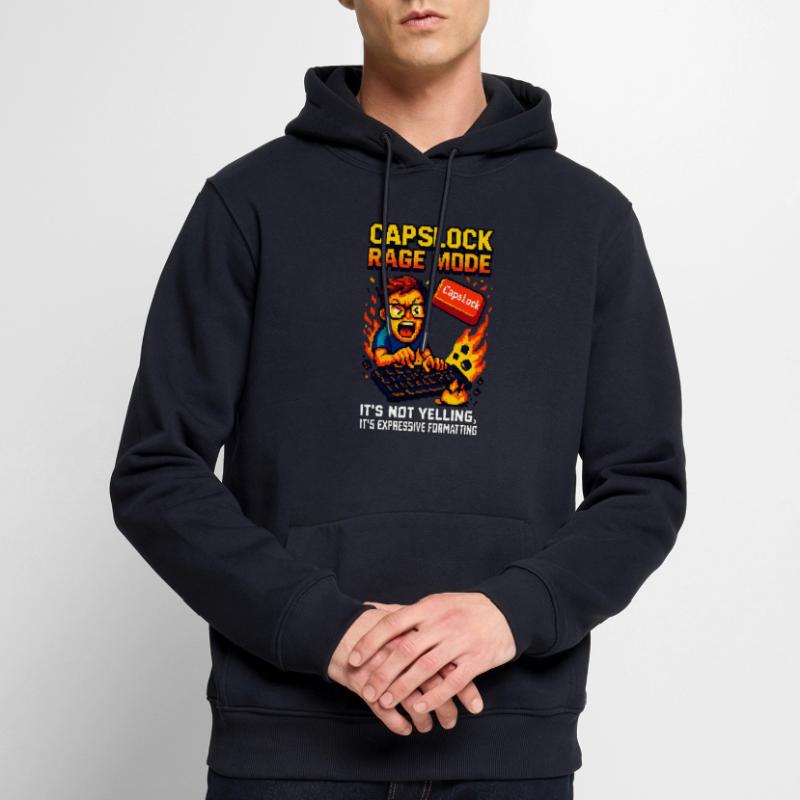 Capslock Rage Mode – Wütender Pixel-Nerd Männer Premium Bio Hoodie