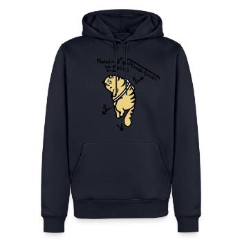 Mathe T-Shirt - Anti Gravity Katze auf Toast - Männer Premium Bio Hoodie - Navy - Vorne - Nico (187cm)