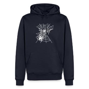 Spider, spider web, white web, Halloween - Men’s Premium Organic Hoodie - navy - Front - Nico (187cm)