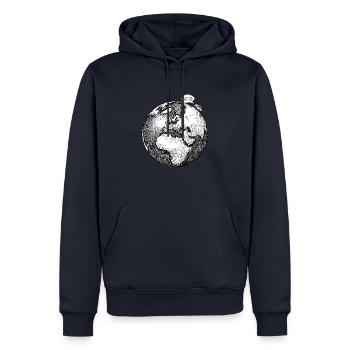 Camper Van Cartoon "sind wir schon da?" - Männer Premium Bio Hoodie - Navy - Vorne - Nico (187cm)