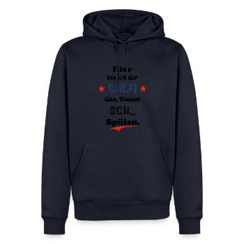 hier bin ich der chef - Männer Premium Bio Hoodie - Navy - Vorne - Nico (187cm)