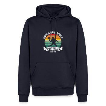 Einer von uns beiden spielt besser als du Padel - Männer Premium Bio Hoodie - Navy - Vorne - Nico (187cm)