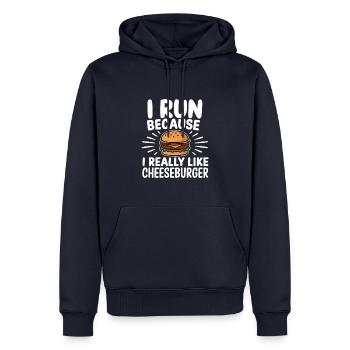 Je cours parce que j’aime beaucoup le Cheeseburger Jogging - Sweat à capuche Premium bio Homme - bleu marine - Devant - Nico (187cm)
