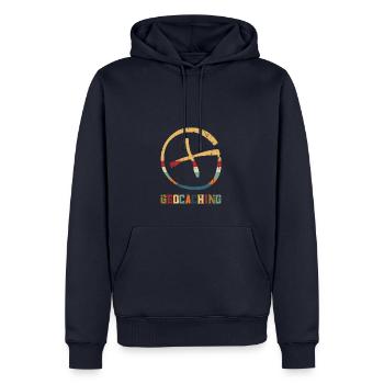 Géocaching Cible Cross | Géocaching - Sweat à capuche Premium bio Homme - bleu marine - Devant - Nico (187cm)