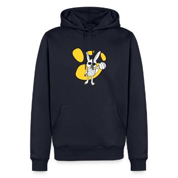 RDL Hase Gelb, Weiß & Schwarz - Männer Premium Bio Hoodie - Navy - Vorne - Nico (187cm)